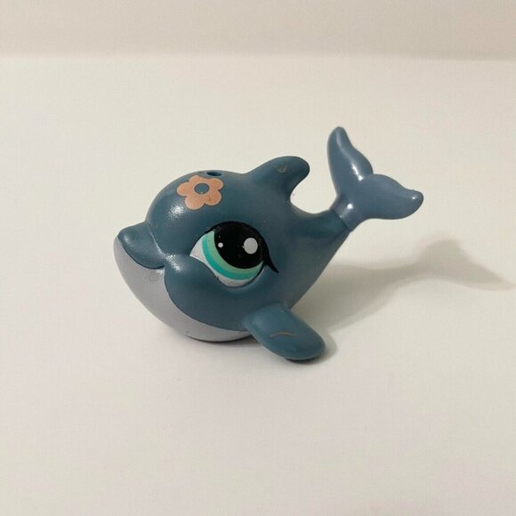 Littlest Pet Shop 1603 Blue Dolphin Pink Flower Whale Fish LPS - Picture 1 of 12